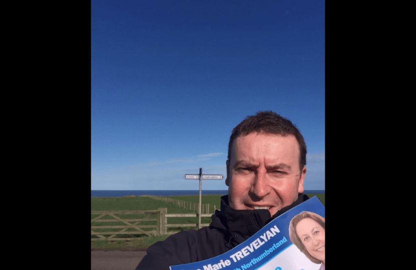 Stephen Bates supporting Anne Marie Travelyan's campaign in Bourmer