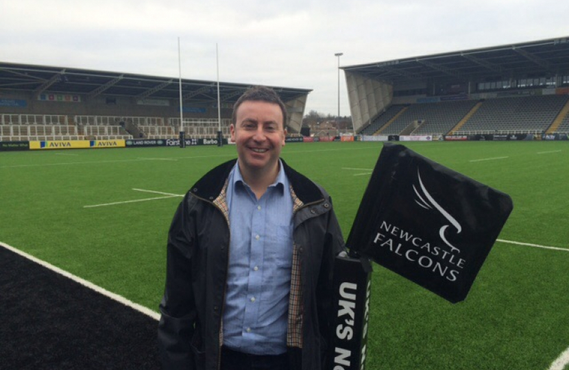 Stephen Bates visitng Newcastle Falcons in his Newcastle North constituency
