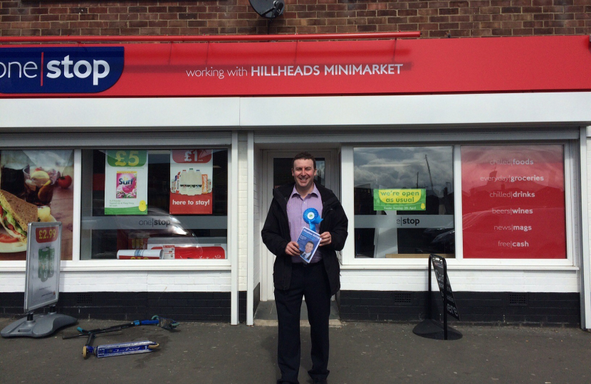 Stephen Bates out campaigning in Westerhope in Newcastle North