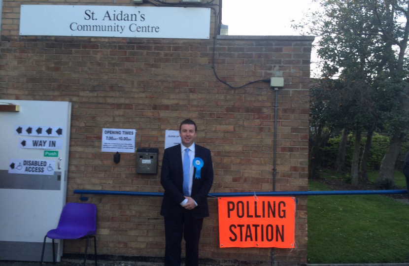 Stephen Bates tours polling booths in Newcastle North on 7th May