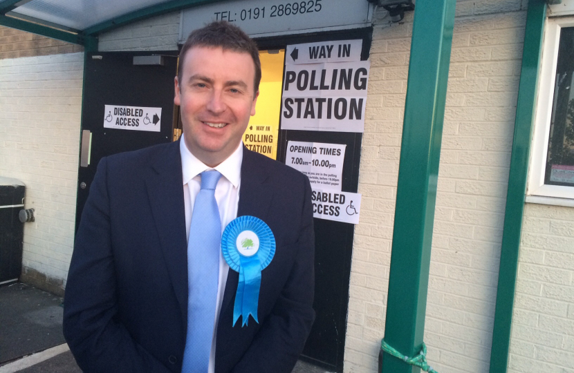 Stephen Bates tours polling booths in Newcastle North on 7th May