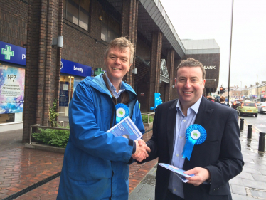 Stephen Bates out campaigning on Gosforth High Street